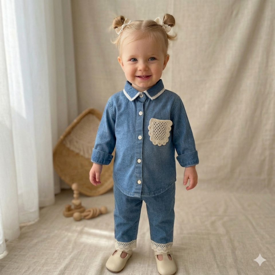 Lilac Fisto Detaylı Kot Takım