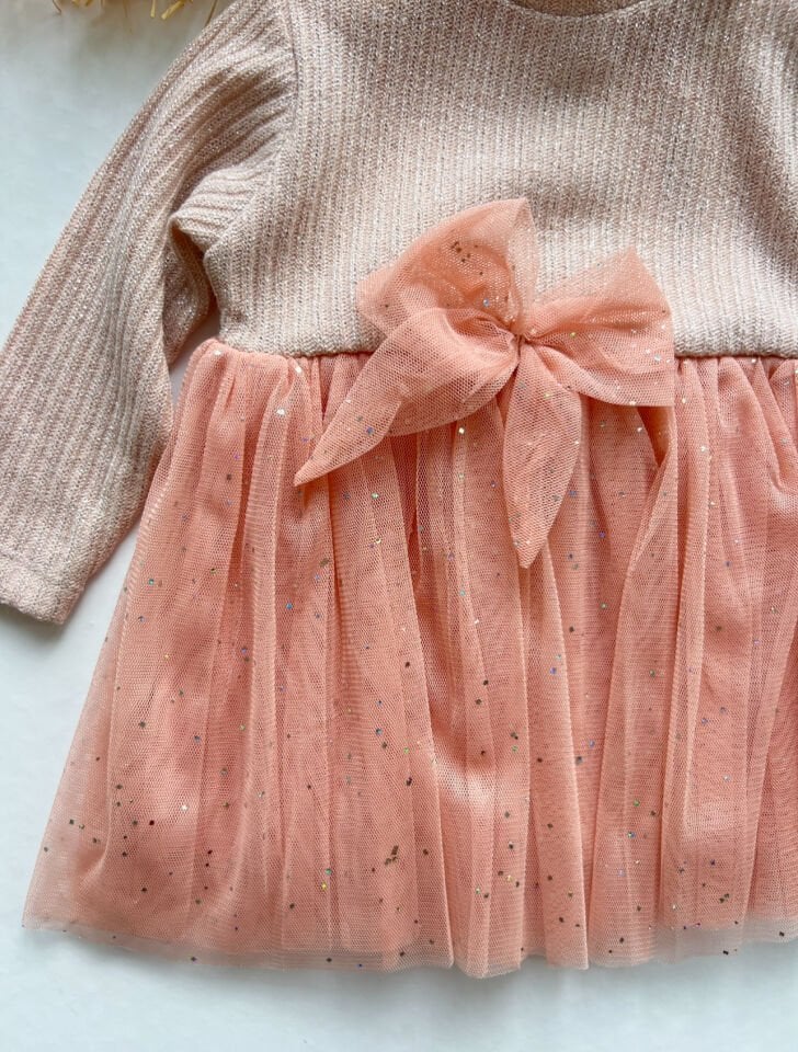 Tunca Simli Elbise (Pudra)