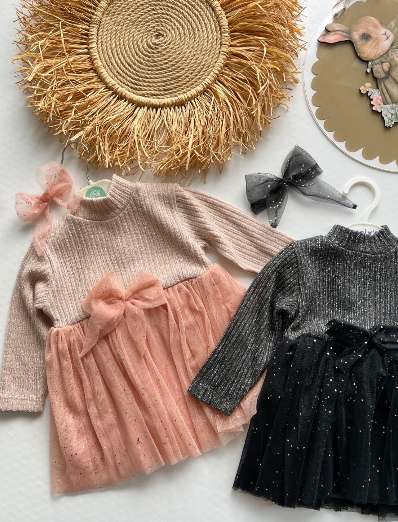 Tunca Simli Elbise (Pudra)