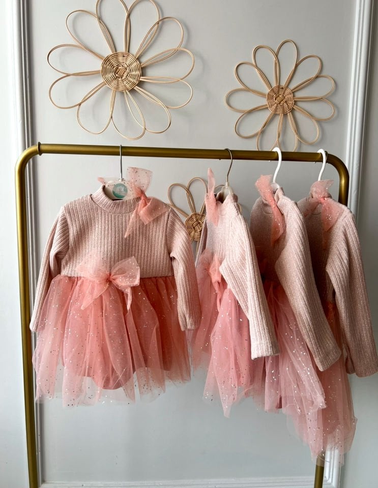 Tunca Simli Elbise (Pudra)