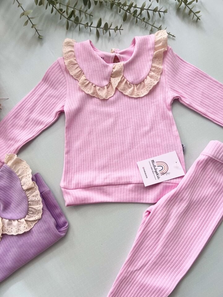 Lale Fisto Yakalı Fitilli Takım (Pembe)
