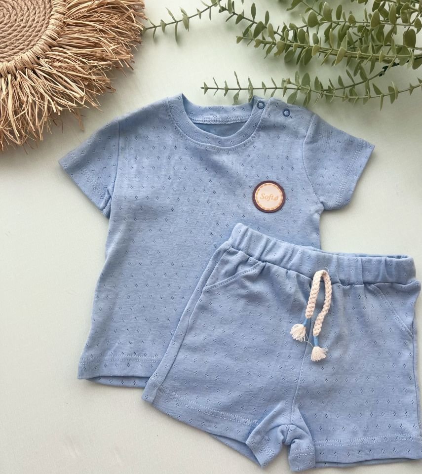 Waffle Basic Şort Takım(Mavi)