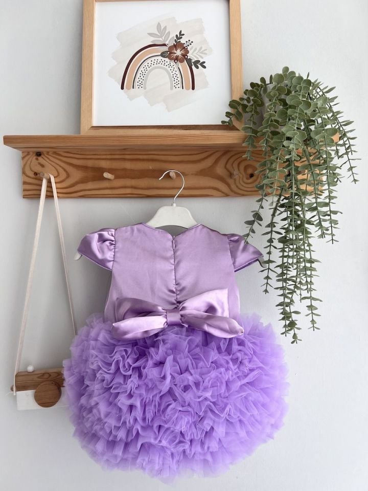 Lila Saten Tütü Elbise