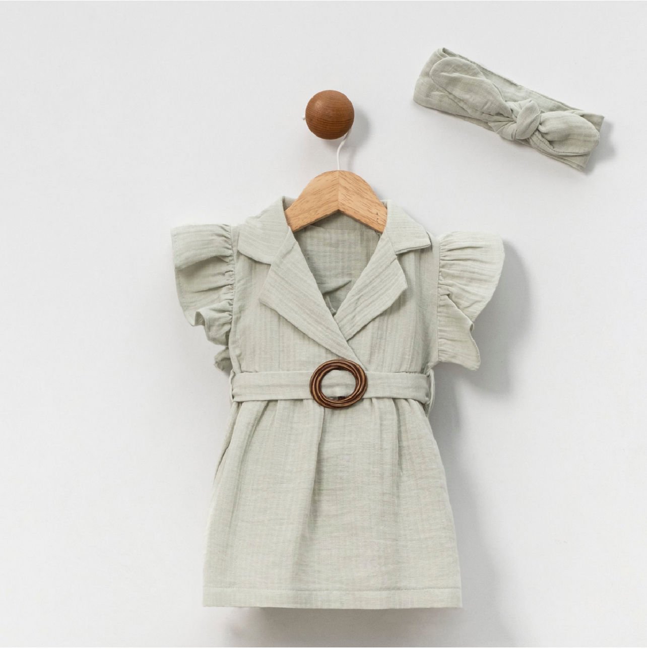 POPS Müslin Kemerli Elbise Bandana Seti