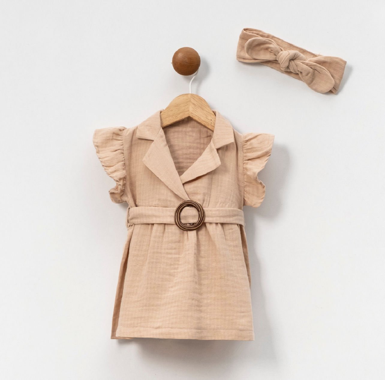 POPS Müslin Kemerli Elbise Bandana Seti