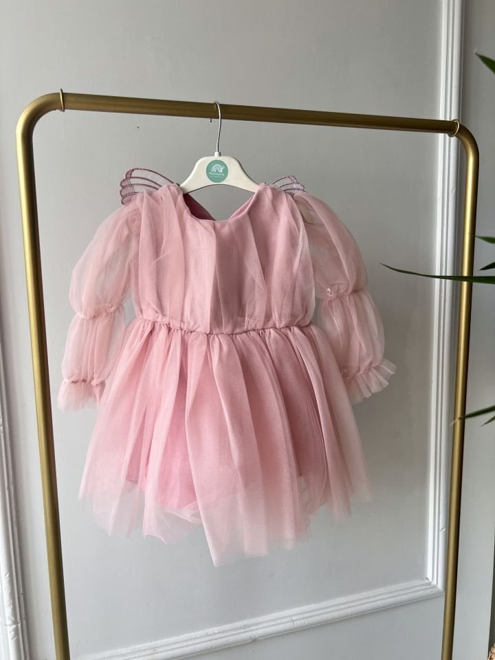 Mila Kanatlı Elbise(Pudra)