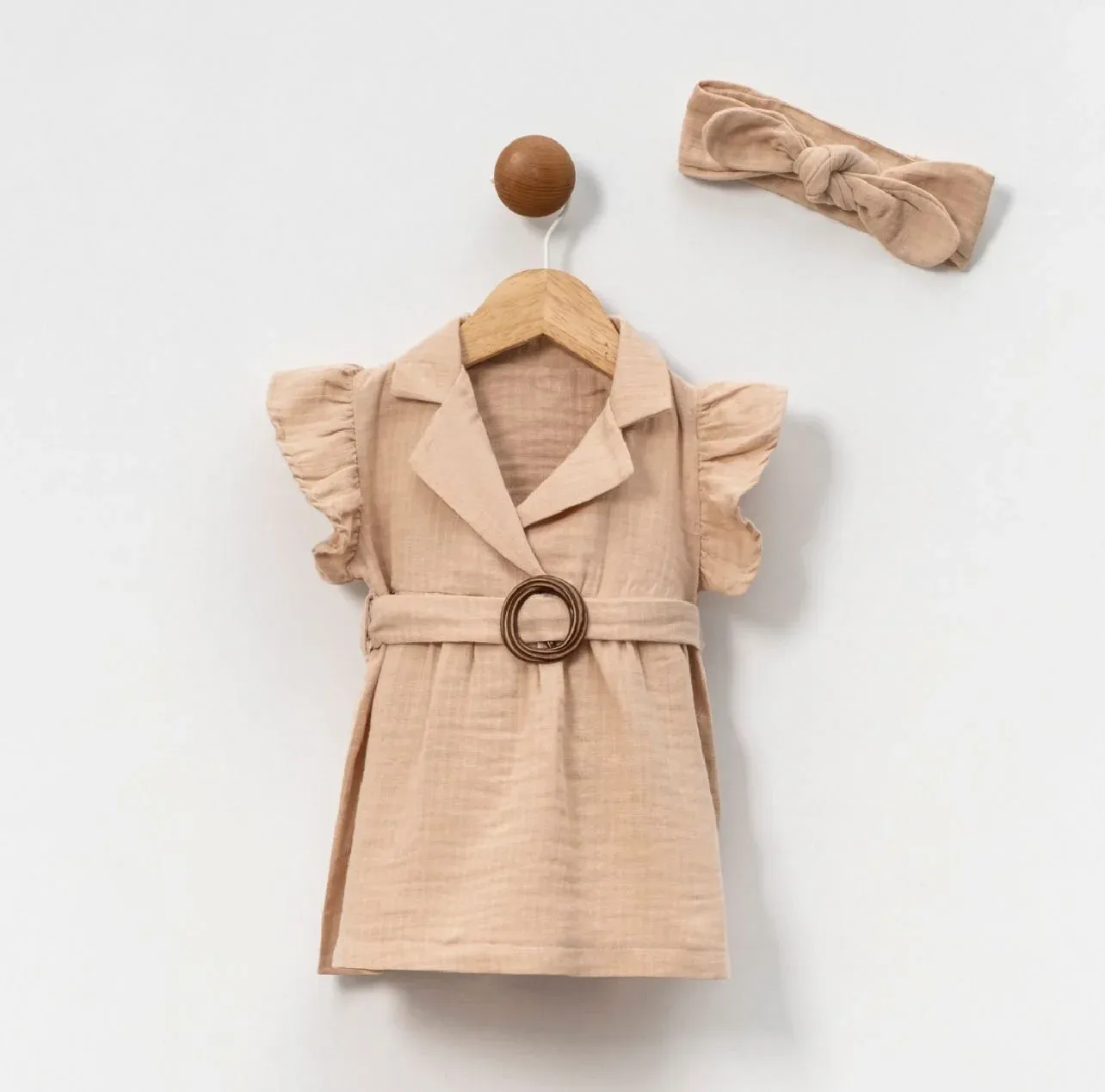 POPS Müslin Kemerli Elbise Bandana Seti