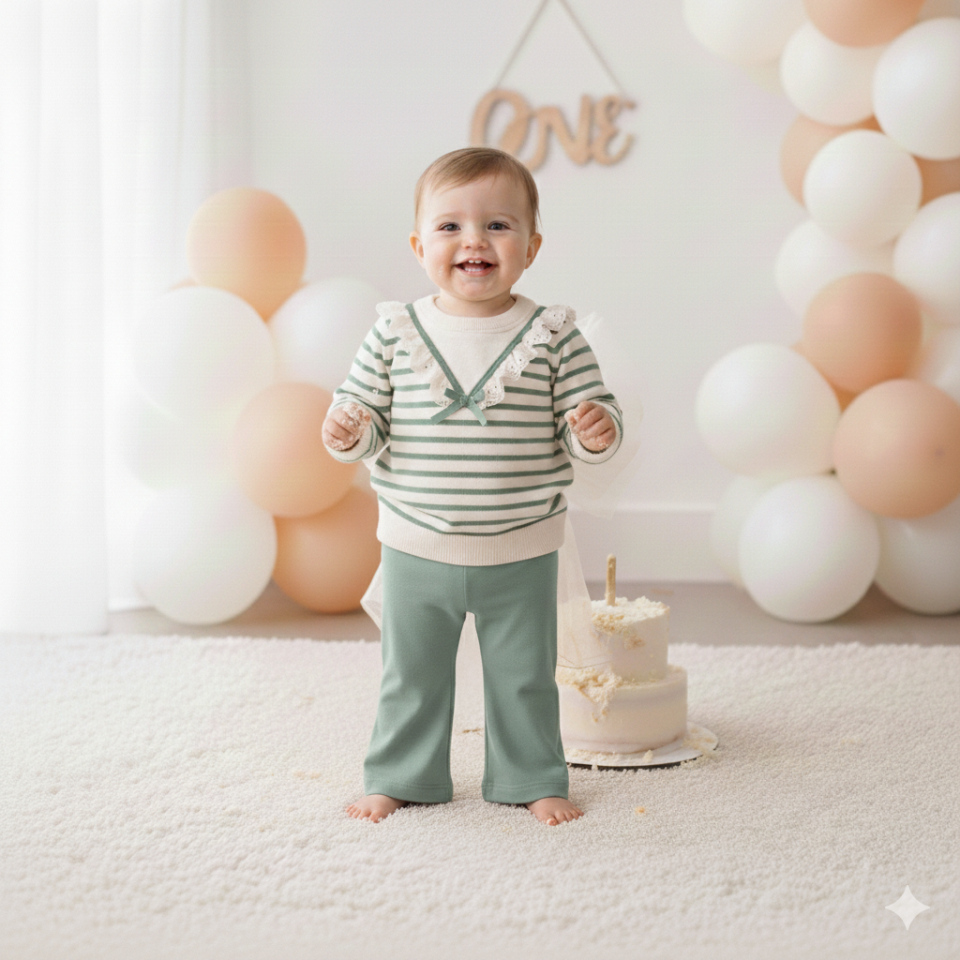 Floral Çizgili Takım(MİNT YEŞİLİ)