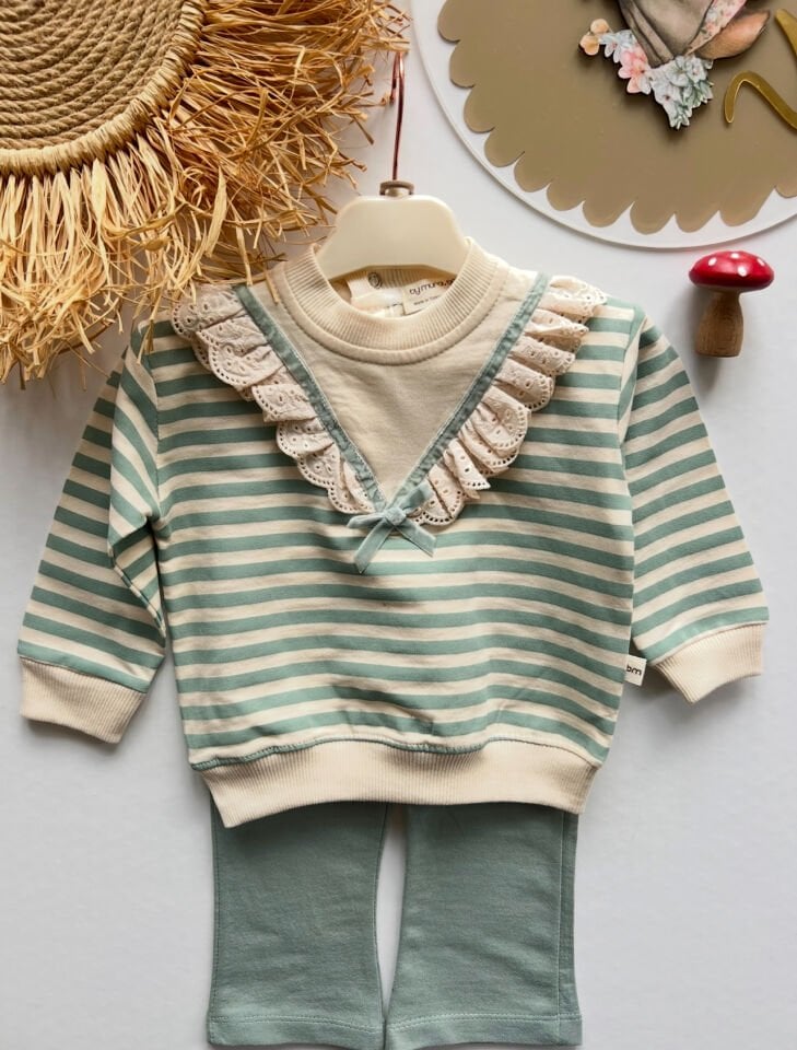 Floral Çizgili Takım(MİNT YEŞİLİ)